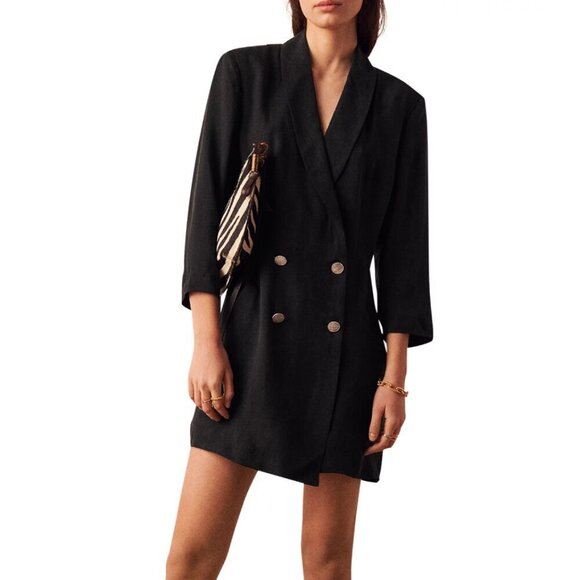 ba&sh Arya Blazer Button Dress (Women's size 8 US) Black Cupro NWT - Picture 3 of 16